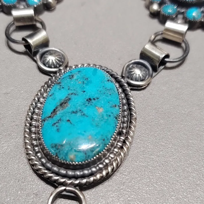 Hemerson Brown Navajo Turquoise Sterling Silver Necklace Handmade Native American Crown Jewels Coin Necklaces