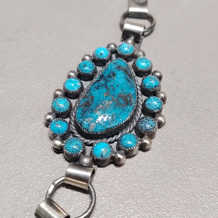 Hemerson Brown Navajo Turquoise Sterling Silver Necklace Handmade Native American Crown Jewels Coin Necklaces