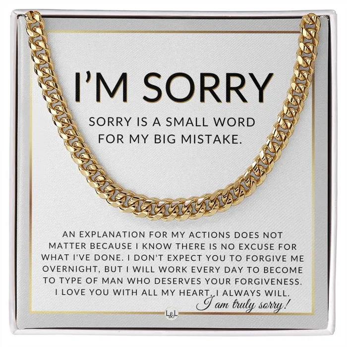 I Am Sorry Gift For Him No Excuses Apology Gift For Husband Fianc or Boyfriend Mens Chain Necklace Heartfelt Message ShineOn Fulfillment Necklaces I Am Sorry Gift For Him No Excuses Apology Gift For Husband Fianc or Boyfriend Mens Chain Necklace Heartfelt Message ShineOn Fulfillment Necklaces