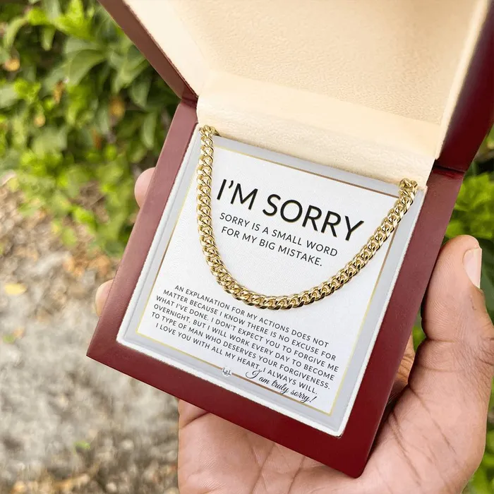 I Am Sorry Gift For Him No Excuses Apology Gift For Husband Fianc or Boyfriend Mens Chain Necklace Heartfelt Message ShineOn Fulfillment Necklaces