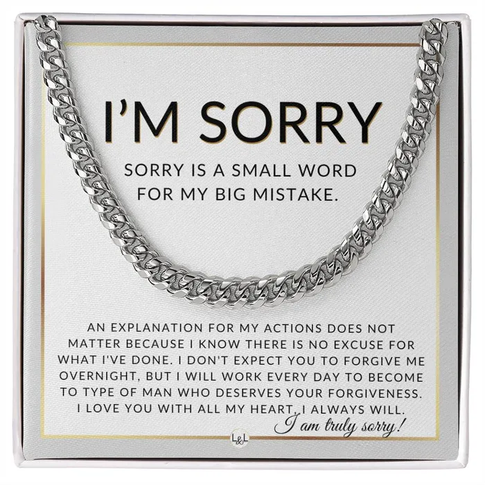 I Am Sorry Gift For Him No Excuses Apology Gift For Husband Fianc or Boyfriend Mens Chain Necklace Heartfelt Message ShineOn Fulfillment Necklaces