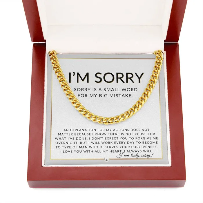 I Am Sorry Gift For Him No Excuses Apology Gift For Husband Fianc or Boyfriend Mens Chain Necklace Heartfelt Message ShineOn Fulfillment Necklaces