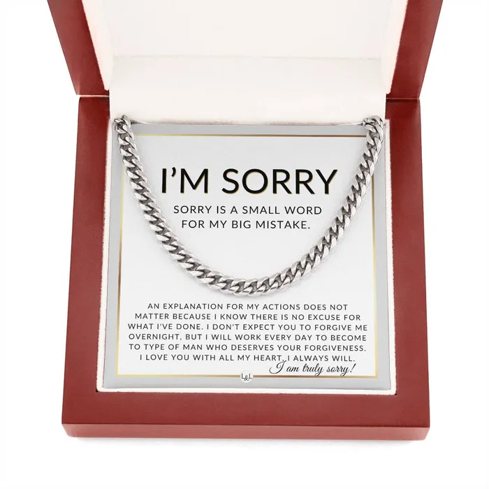 I Am Sorry Gift For Him No Excuses Apology Gift For Husband Fianc or Boyfriend Mens Chain Necklace Heartfelt Message ShineOn Fulfillment Necklaces