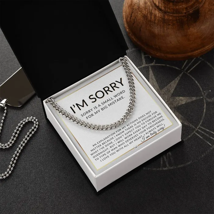I Am Sorry Gift For Him No Excuses Apology Gift For Husband Fianc or Boyfriend Mens Chain Necklace Heartfelt Message ShineOn Fulfillment Necklaces