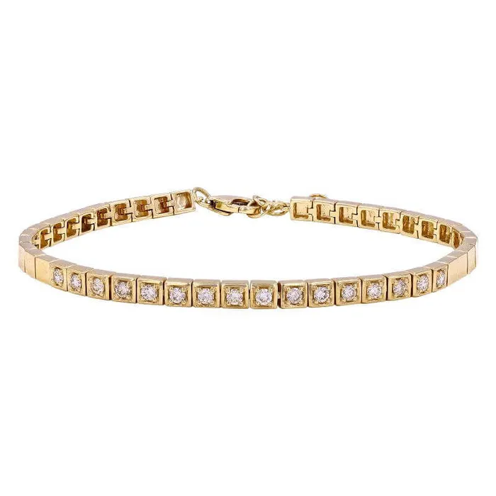 Izakov Diamonds Fine Jewelry Bracelets 14K Gold Diamond Accented Square Shaped Tennis Bracelet