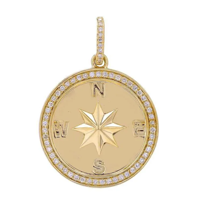 Izakov Diamonds Fine Jewelry Necklaces 14K Gold Diamond Halo Compass Coin Necklace Charm Izakov Diamonds Fine Jewelry Necklaces 14K Gold Diamond Halo Compass Coin Necklace Charm