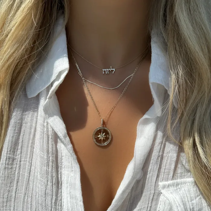 Izakov Diamonds Fine Jewelry Necklaces 14K Gold Diamond Halo Compass Coin Necklace Charm