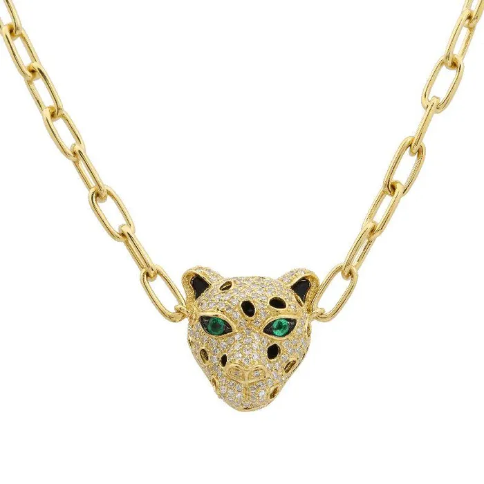 Izakov Diamonds Fine Jewelry Necklaces 14K Gold Micro Pave Diamond Leopard Link Necklace Izakov Diamonds Fine Jewelry Necklaces 14K Gold Micro Pave Diamond Leopard Link Necklace