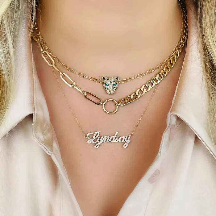 Izakov Diamonds Fine Jewelry Necklaces 14K Gold Micro Pave Diamond Leopard Link Necklace
