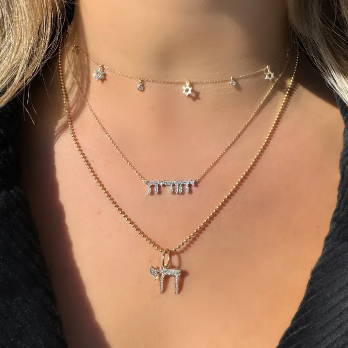 Izakov Diamonds Fine Jewelry Necklaces 14K Gold Personalized Hebrew Diamond Nameplate Necklace
