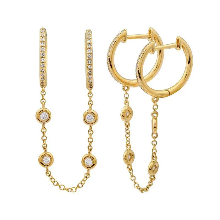Izakov Diamonds Fine Jewelry PreStyled Sets 14K Gold Diamond Bezel Pave Chained Huggies Izakov Diamonds Fine Jewelry PreStyled Sets 14K Gold Diamond Bezel Pave Chained Huggies
