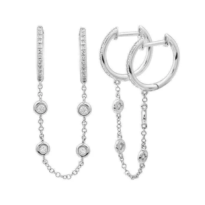 Izakov Diamonds Fine Jewelry PreStyled Sets 14K Gold Diamond Bezel Pave Chained Huggies