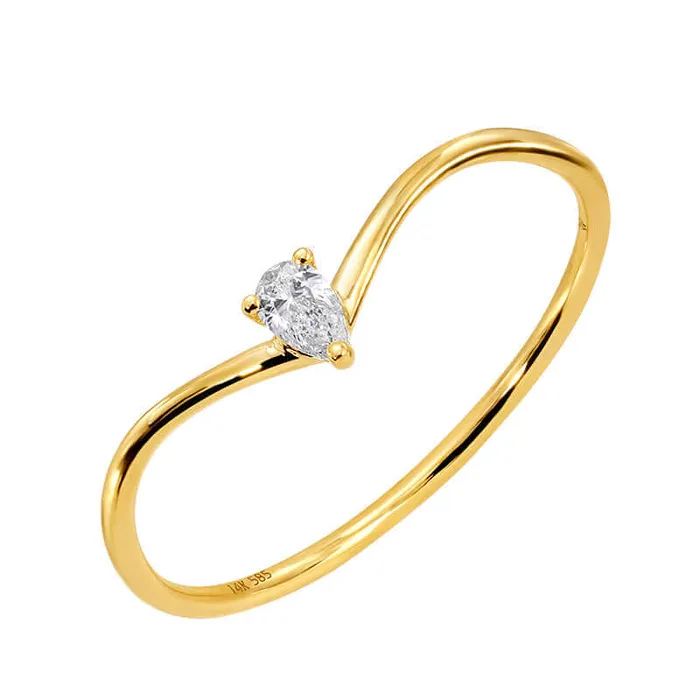 Izakov Diamonds Fine Jewelry Rings 14K Gold Curved Petite Pear Shaped Diamond Ring Izakov Diamonds Fine Jewelry Rings 14K Gold Curved Petite Pear Shaped Diamond Ring