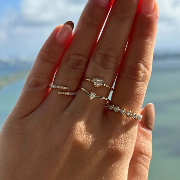 Izakov Diamonds Fine Jewelry Rings 14K Gold Curved Petite Pear Shaped Diamond Ring