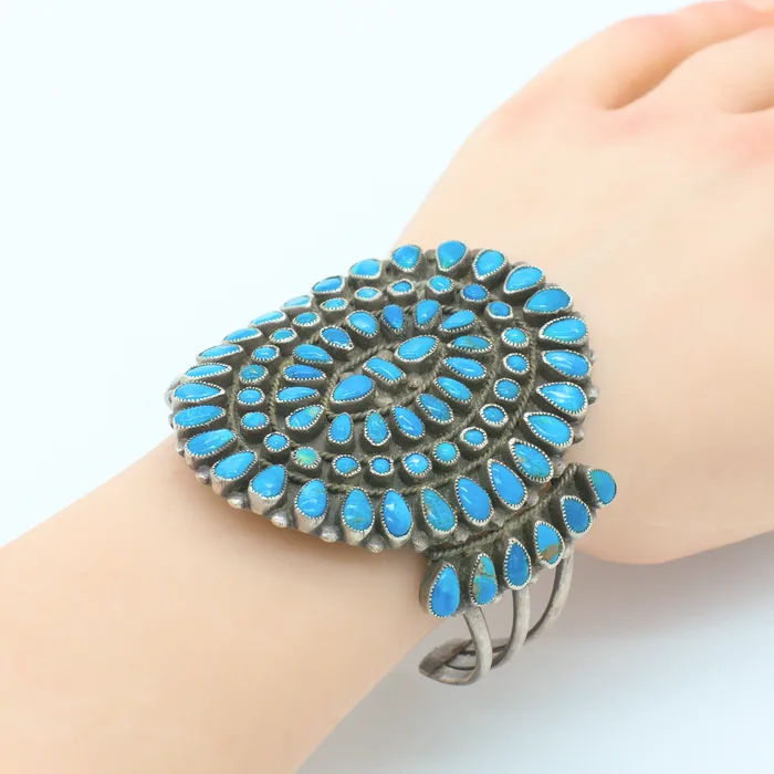 J M Begay Vintage Handmade Sterling Silver Turquoise Petit Point Cuff Bracelet Crown Jewels Coin Bracelets