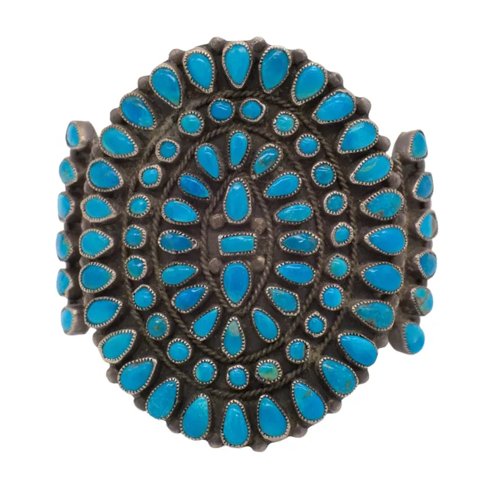 J M Begay Vintage Handmade Sterling Silver Turquoise Petit Point Cuff Bracelet Crown Jewels Coin Bracelets