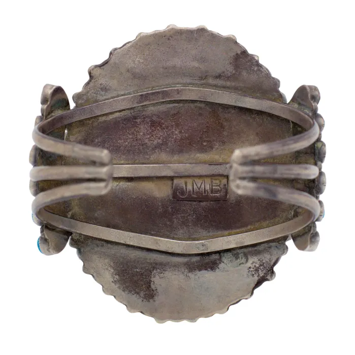 J M Begay Vintage Handmade Sterling Silver Turquoise Petit Point Cuff Bracelet Crown Jewels Coin Bracelets