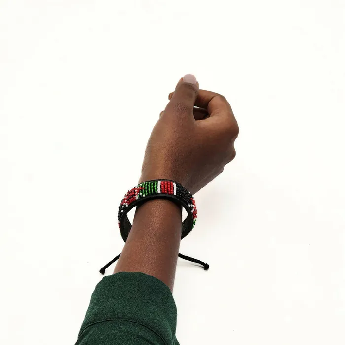 Kenyan Flag Bracelet with Leather Lining Culture Hub Bracelets