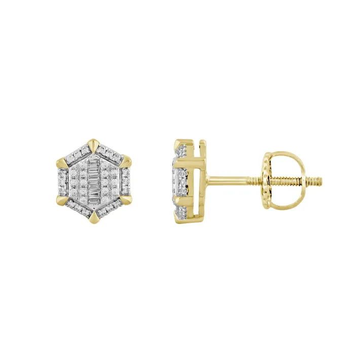 LADIES EARRINGS 025CT ROUNDBAGUETTE DIAMOND 10K YELLOW GOLD AV Earrings