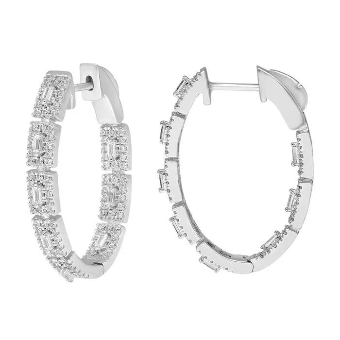 LADIES HOOP EARRINGS 100CT ROUNDBAGUETTE DIAMOND 14K WHITE GOLD AV Earrings LADIES HOOP EARRINGS 100CT ROUNDBAGUETTE DIAMOND 14K WHITE GOLD AV Earrings