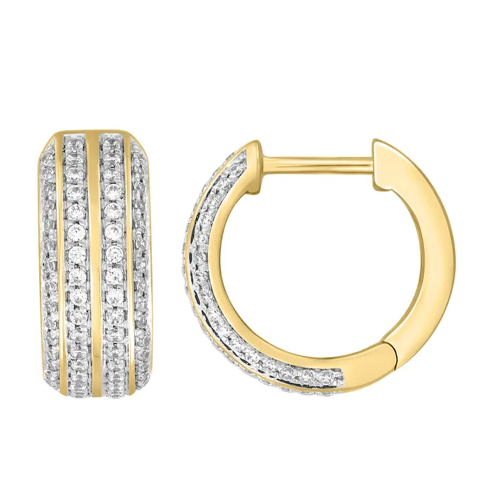 LADIES HOOPS EARRINGS 040CT ROUND DIAMOND 10K YELLOW GOLD AV Earrings