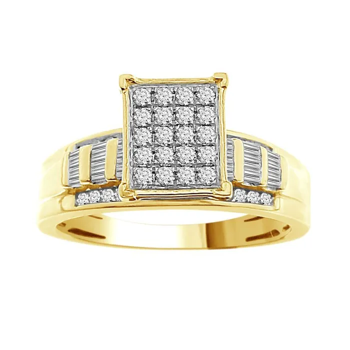 LADIES RING 050CT ROUNDBAGUETTE DIAMOND 10K YELLOW GOLD AV Rings