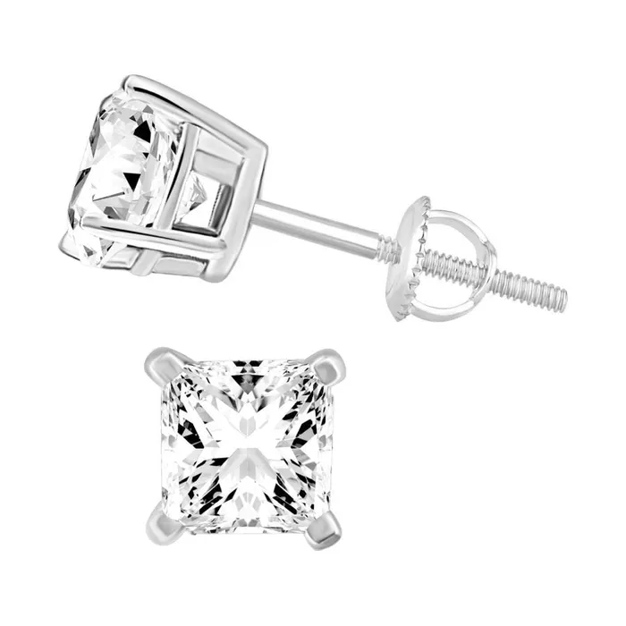LADIES SOLITAIRE EARRINGS 100CT PRINCESS DIAMOND 14K WHITE GOLD AV Earrings LADIES SOLITAIRE EARRINGS 100CT PRINCESS DIAMOND 14K WHITE GOLD AV Earrings