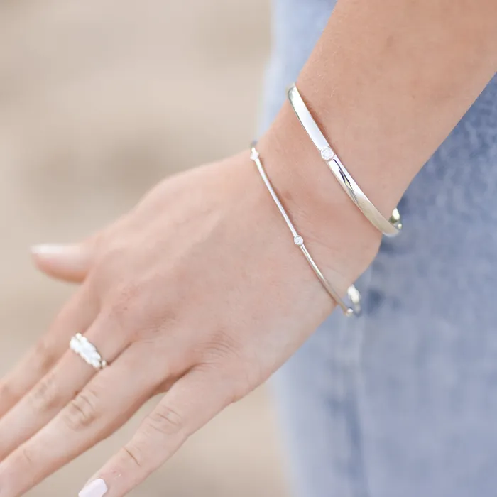 Love Me BezelSet Natural Diamond 6 Cuff Bracelet Solid 14K Yellow White Rose Gold or Silver Storyteller by Vintage Magnality Bracelets
