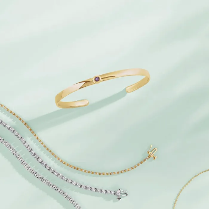 Love Me BezelSet Natural Diamond 6 Cuff Bracelet Solid 14K Yellow White Rose Gold or Silver Storyteller by Vintage Magnality Bracelets