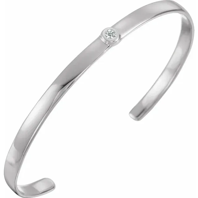 Love Me BezelSet Natural Diamond 6 Cuff Bracelet Solid 14K Yellow White Rose Gold or Silver Storyteller by Vintage Magnality Bracelets