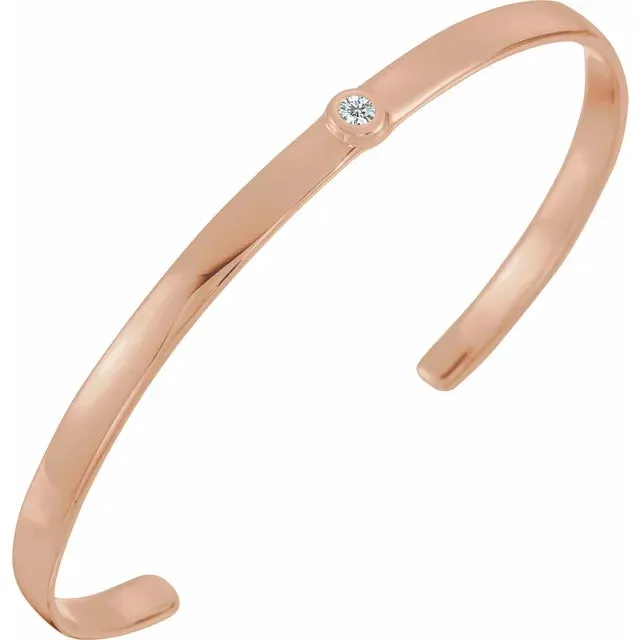 Love Me BezelSet Natural Diamond 6 Cuff Bracelet Solid 14K Yellow White Rose Gold or Silver Storyteller by Vintage Magnality Bracelets