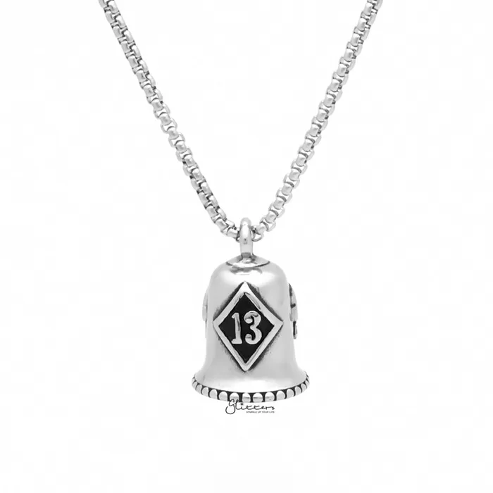 Lucky 13 Stainless Steel Bell Pendant Silver Glitters Necklaces