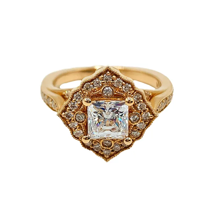 Lumiar 15 CTTW rose gold diamond ring 100CT center princess cut diamond Crown Jewels Coin Rings Lumiar 15 CTTW rose gold diamond ring 100CT center princess cut diamond Crown Jewels Coin Rings