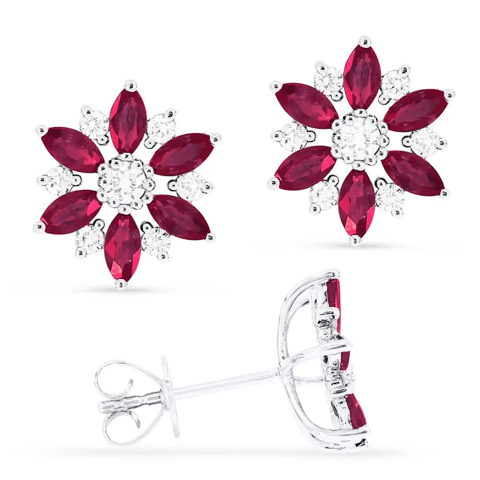 MADISON L Earrings Madison L 14K White Gold 144ctw Button Style Marquise Rubies and Diamonds Earrings MADISON L Earrings Madison L 14K White Gold 144ctw Button Style Marquise Rubies and Diamonds Earrings