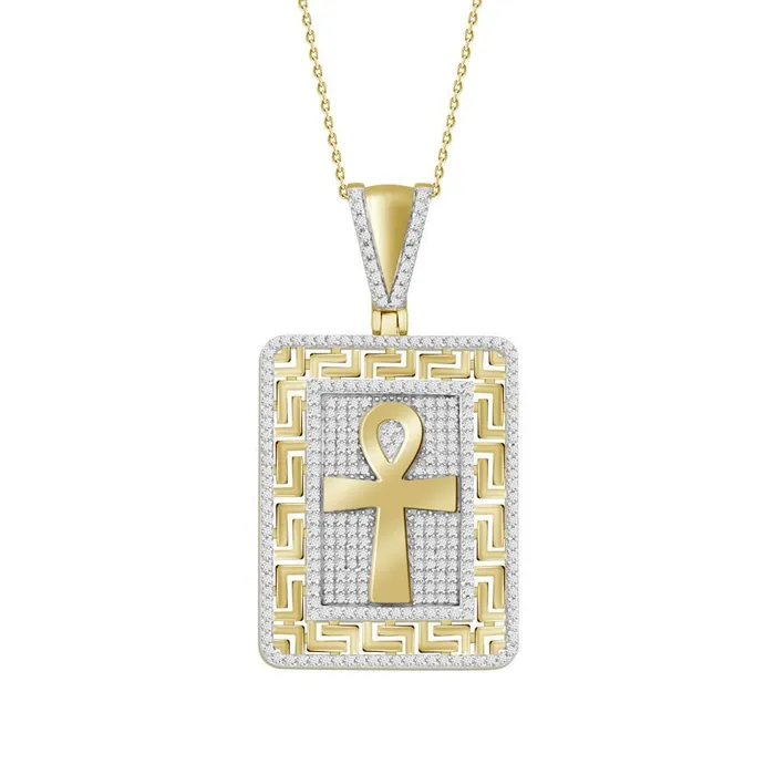 MENS CHARM 070CT ROUND DIAMOND 10K YELLOW GOLD AV Charm Necklaces