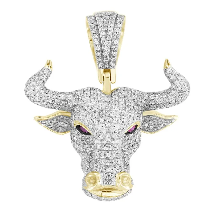 MENS CHARM 075CT ROUND DIAMOND 10K YELLOW GOLD AV Charm Necklaces