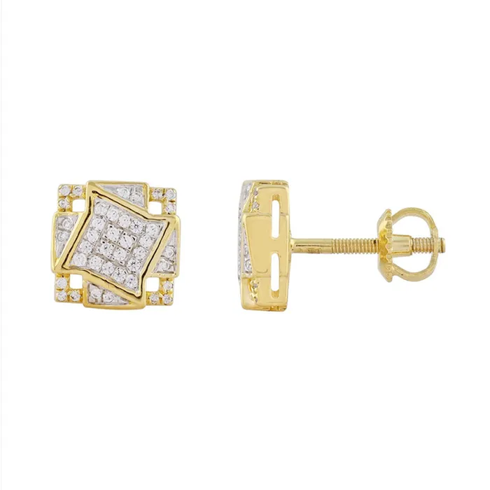 MENS EARRINGS 025CT ROUND DIAMOND 10K YELLOW GOLD AV Earrings