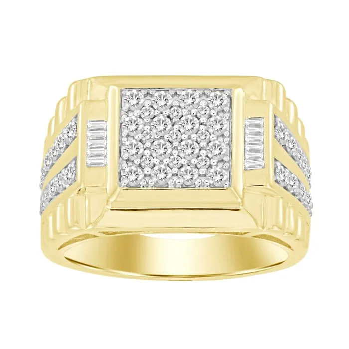 MENS RING 100CT ROUNDBAGUETTE DIAMOND 10K YELLOW GOLD AV Rings