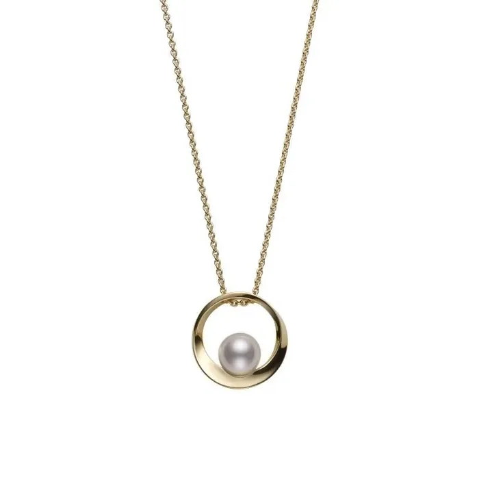MIKIMOTO Earrings Akoya Cultured Pearl Circle Pendant in 18K Yellow Gold