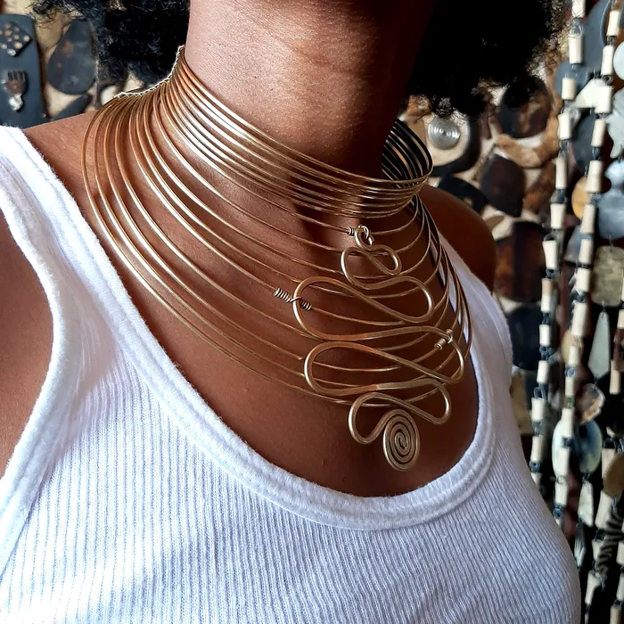 Mwassus Jewelry Necklaces African Design Necklace Brass Choker