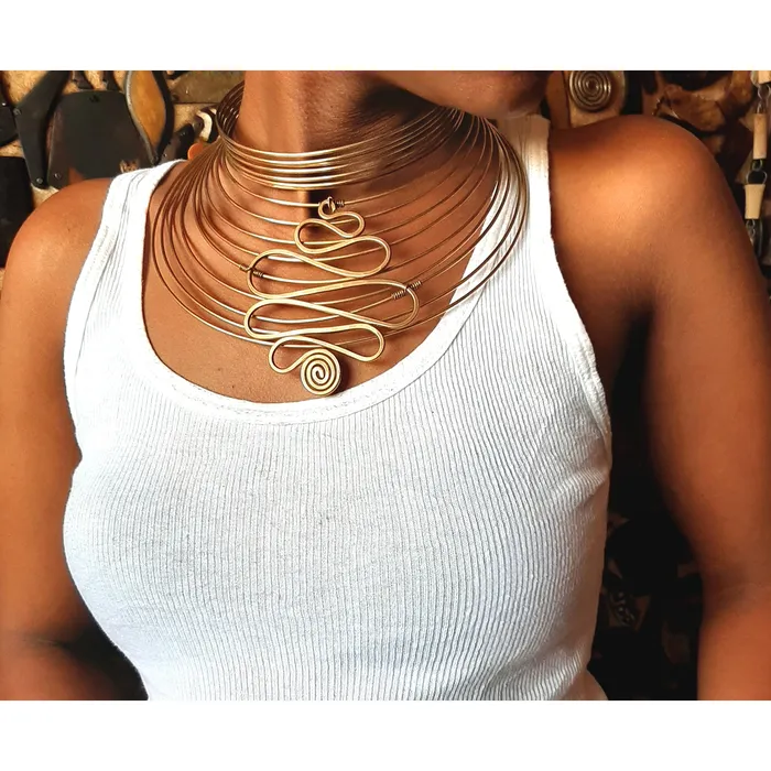 Mwassus Jewelry Necklaces African Design Necklace Brass Choker