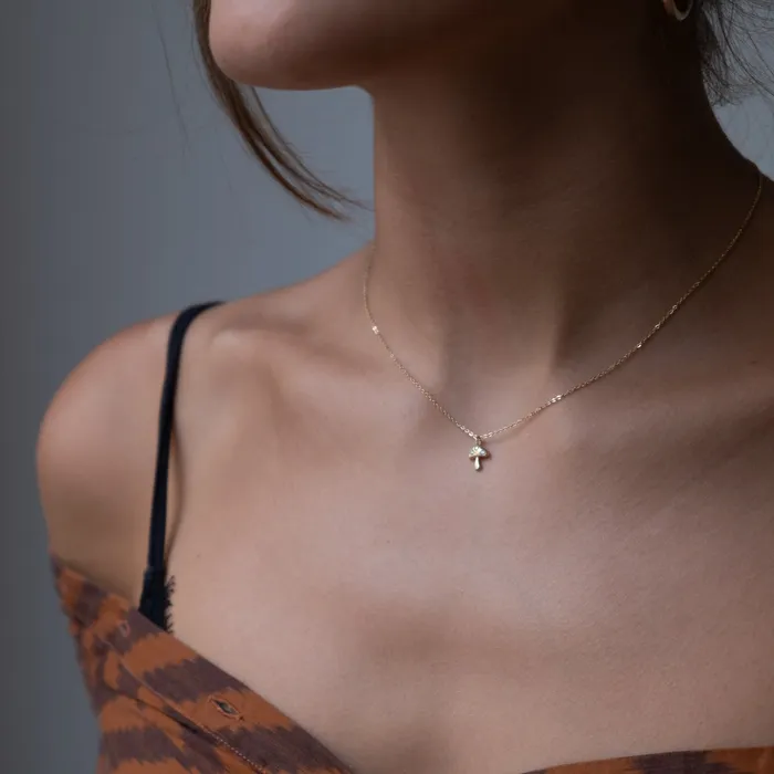 Necklaces 14k Gold diamond mushroom pendant necklace Vivien Frank Designs