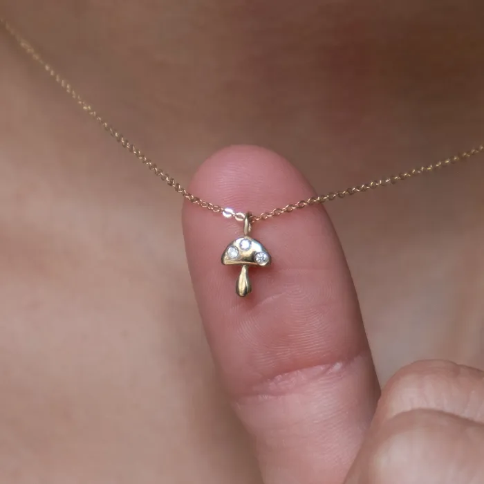 Necklaces 14k Gold diamond mushroom pendant necklace Vivien Frank Designs