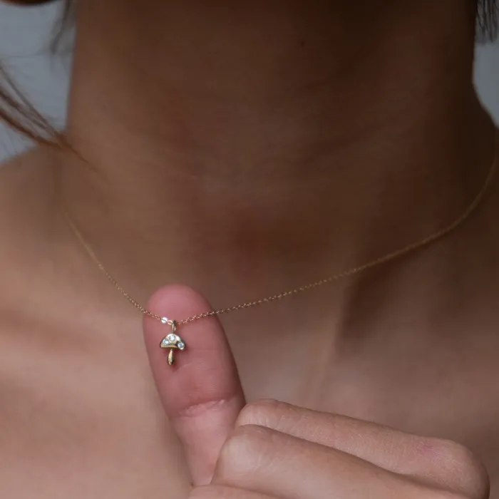 Necklaces 14k Gold diamond mushroom pendant necklace Vivien Frank Designs
