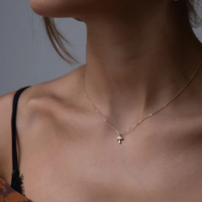 Necklaces 14k Gold diamond mushroom pendant necklace Vivien Frank Designs