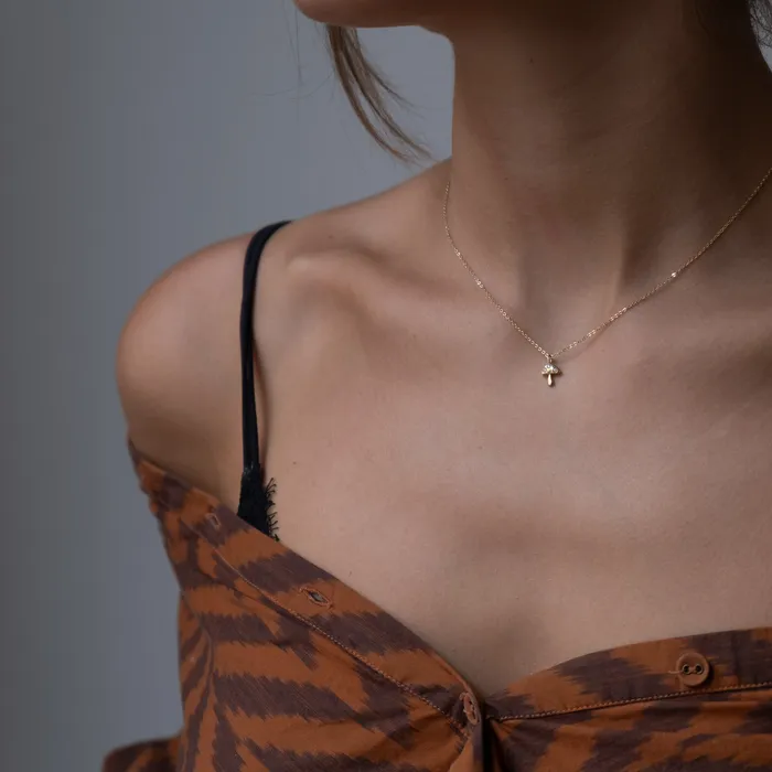 Necklaces 14k Gold diamond mushroom pendant necklace Vivien Frank Designs