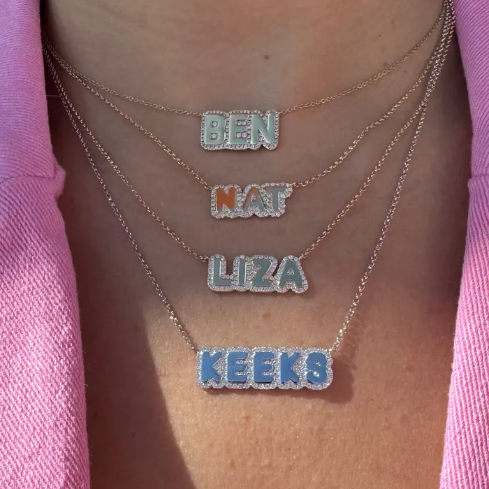 Necklaces 14K Gold Personalized Diamond Cloud Nameplate Necklace Izakov Diamonds Fine Jewelry