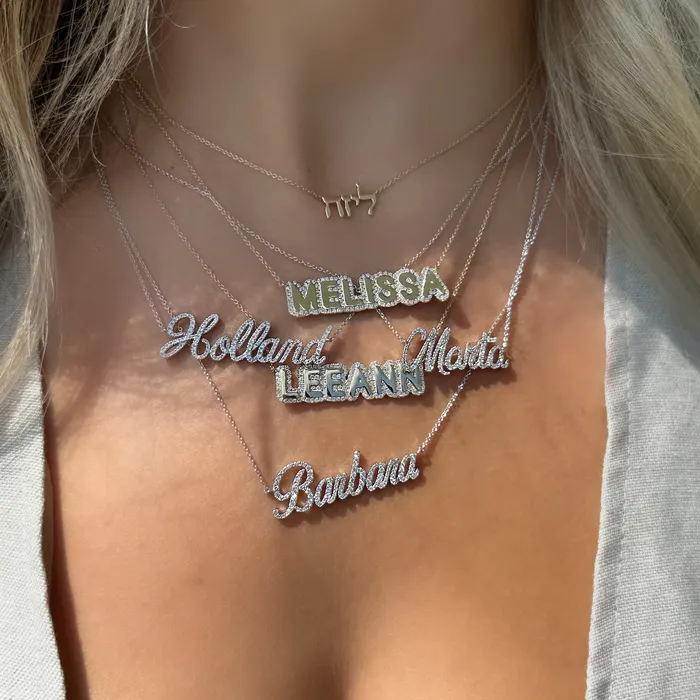 Necklaces 14K Gold Personalized Diamond Cloud Nameplate Necklace Izakov Diamonds Fine Jewelry
