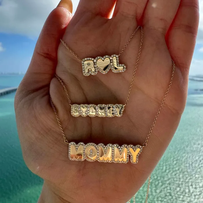 Necklaces 14K Gold Personalized Diamond Cloud Nameplate Necklace Izakov Diamonds Fine Jewelry