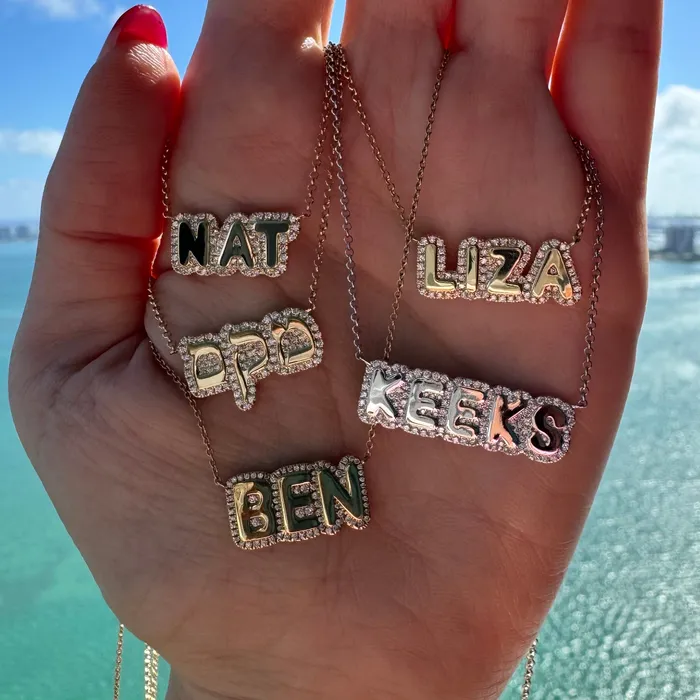 Necklaces 14K Gold Personalized Diamond Cloud Nameplate Necklace Izakov Diamonds Fine Jewelry